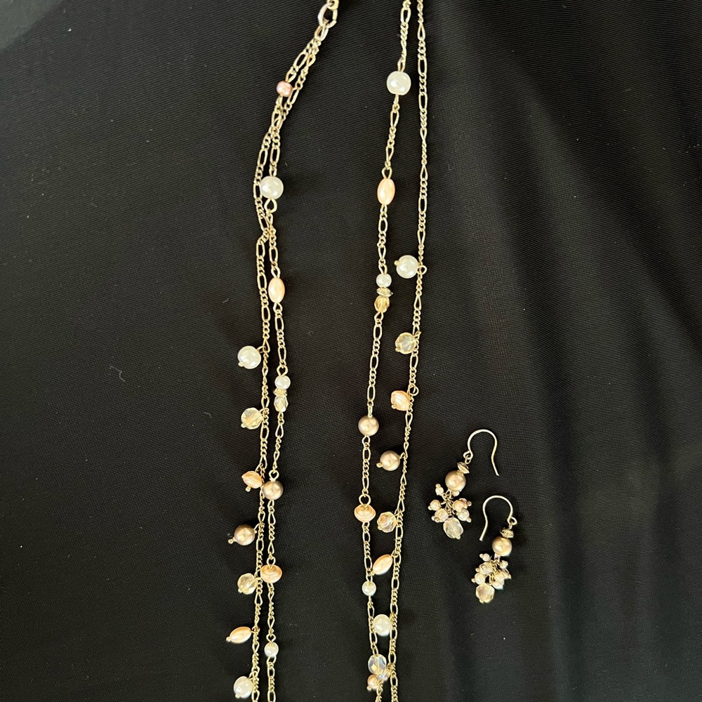 Talbots Gold Multi-Pearl Necklace and Drop Earrings Set - Pink & White Pearls
